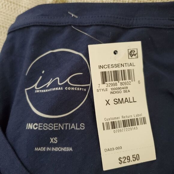INC Cotton V-Neck Long Sleeve Tee size XS in Blue -NEW - Picture 11 of 13